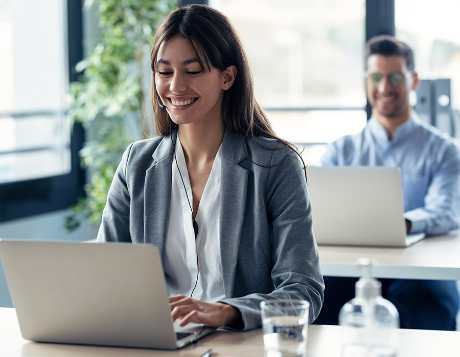 business team working while doing a video call on M3T6E72